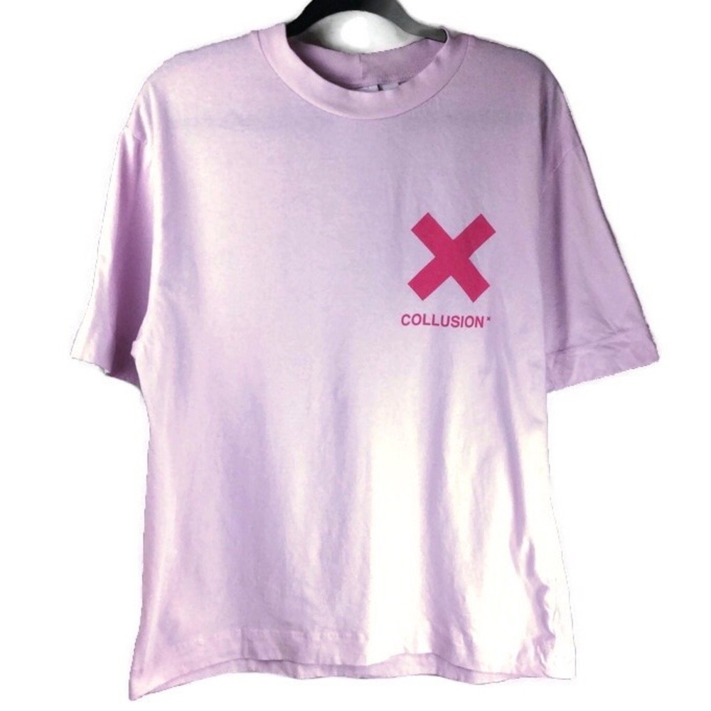 Collusion Unisex Logo Dropped Shoulder Crewneck Short Sleeve Pink Tee Sz Large